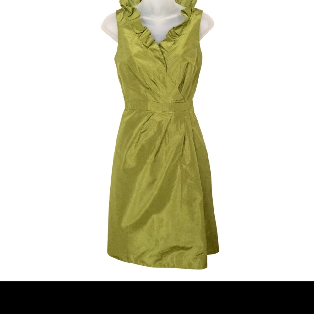 J CREW Green Blakely Silk Taffeta Sleeveless Dress Knee-Length Ruffled Women's 0